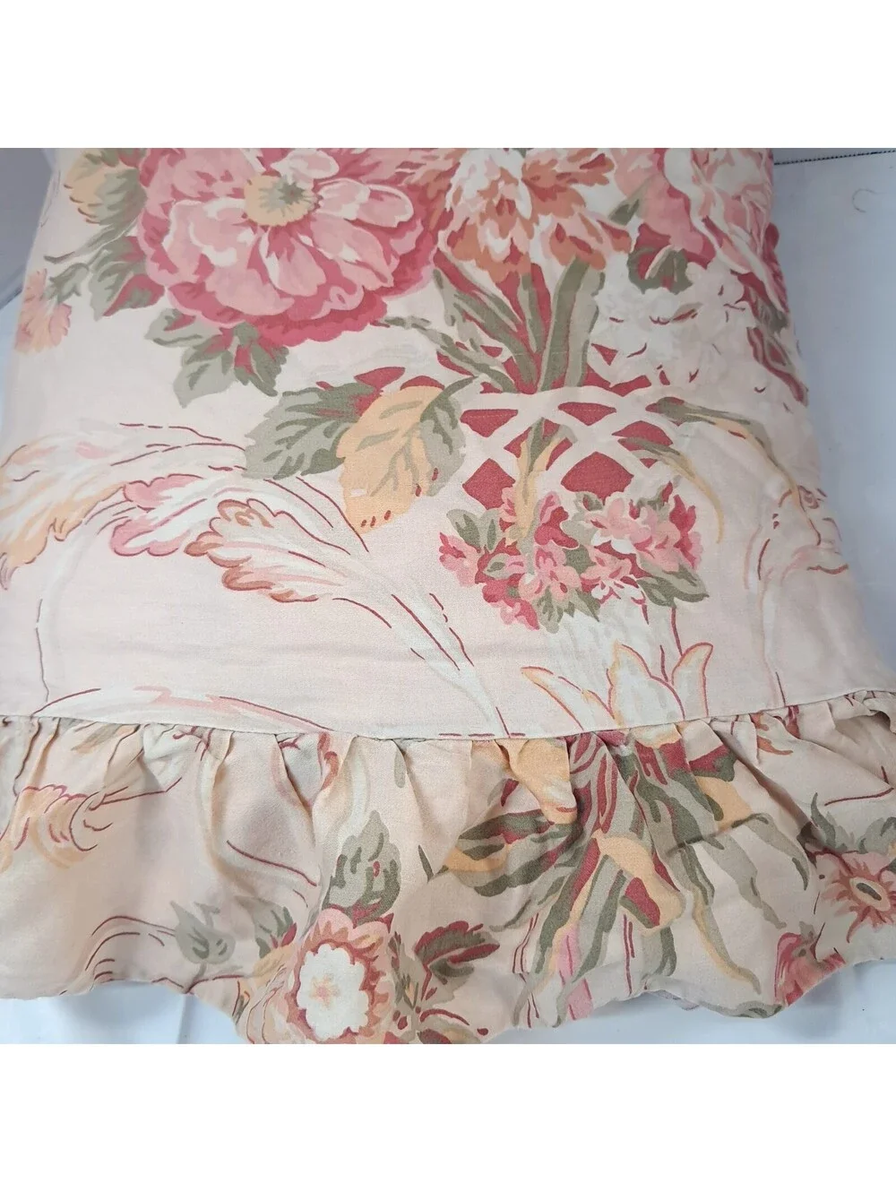 Ralph Lauren Home Guinevere Full Flat Sheet Ruffled Floral French Country Tan